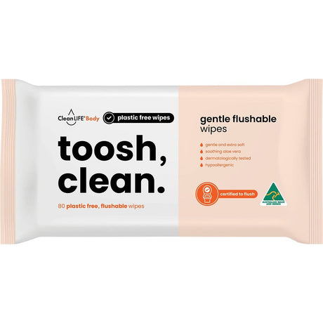 CleanLIFE Flushable Plastic Free Wipes Toosh Clean 80pk - Dr Earth - Home, Baby & Kids, Feminine Care, Makeup, Body & Beauty