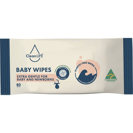 CleanLIFE Plastic Free Wipes Extra Gentle for Baby and Newborns 80pk - Dr Earth - Baby & Kids