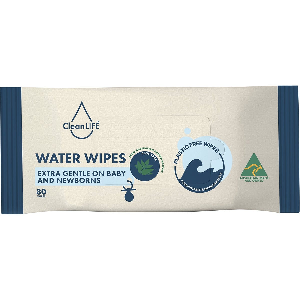 CleanLIFE Water Plastic Free Wipes Extra Gentle Baby and Newborns 80pk - Dr Earth - Baby & Kids