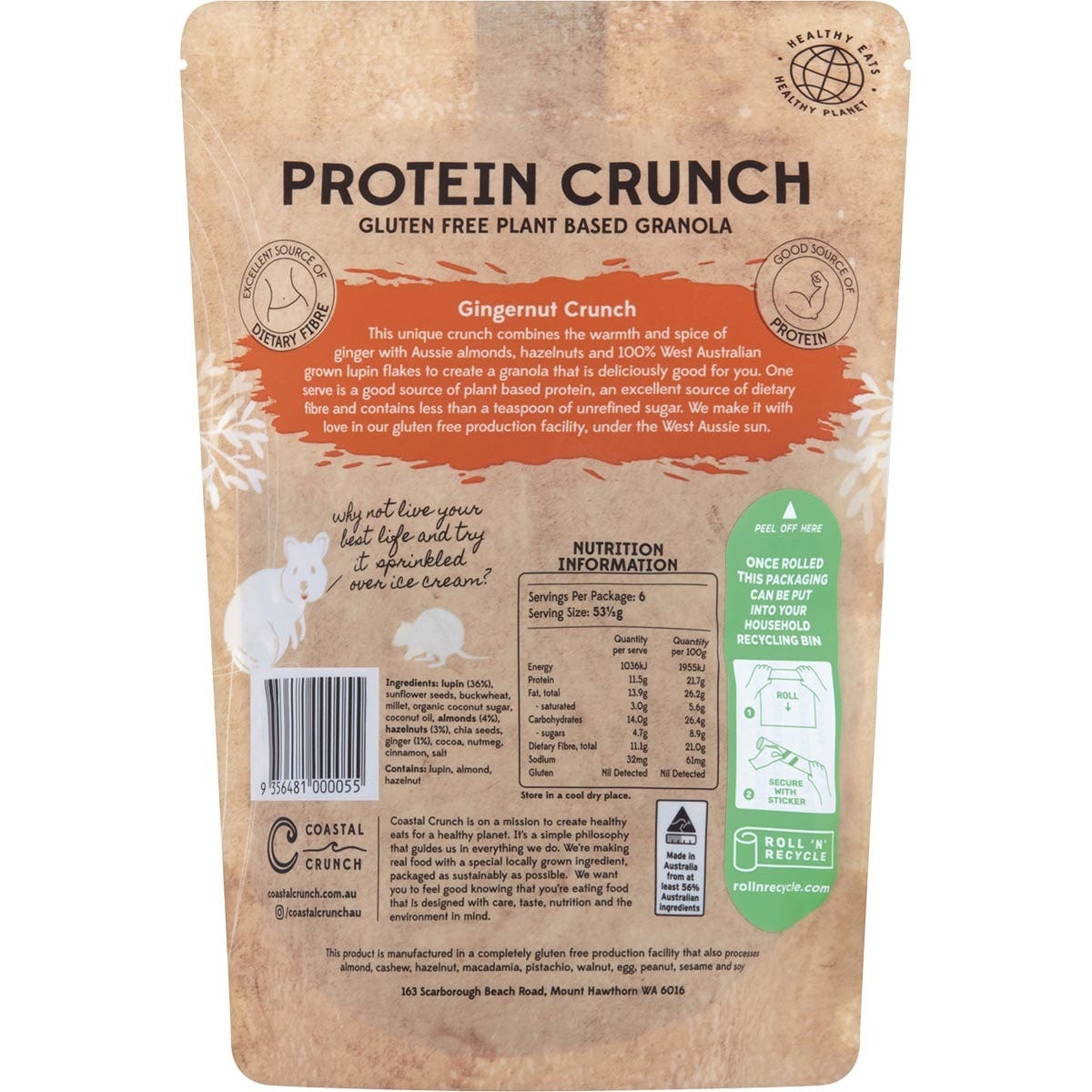Coastal Crunch Protein Crunch Granola Gingernut Crunch 320g - Dr Earth - Breakfast