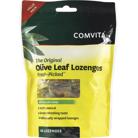 Comvita Olive Leaf Extract Lozenges with Manuka Honey 40pk - Dr Earth - Immune Support, Cold & Flu