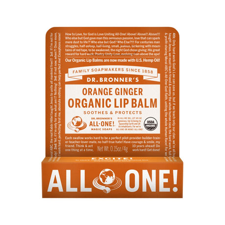 DR. BRONNER'S Organic Lip Balm Orange Ginger 4g - Dr Earth - Body & Beauty