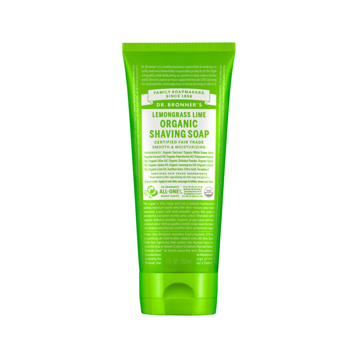 DR. BRONNER'S Organic Shaving Soap Lemongrass Lime 207ml - Dr Earth - Body & Beauty