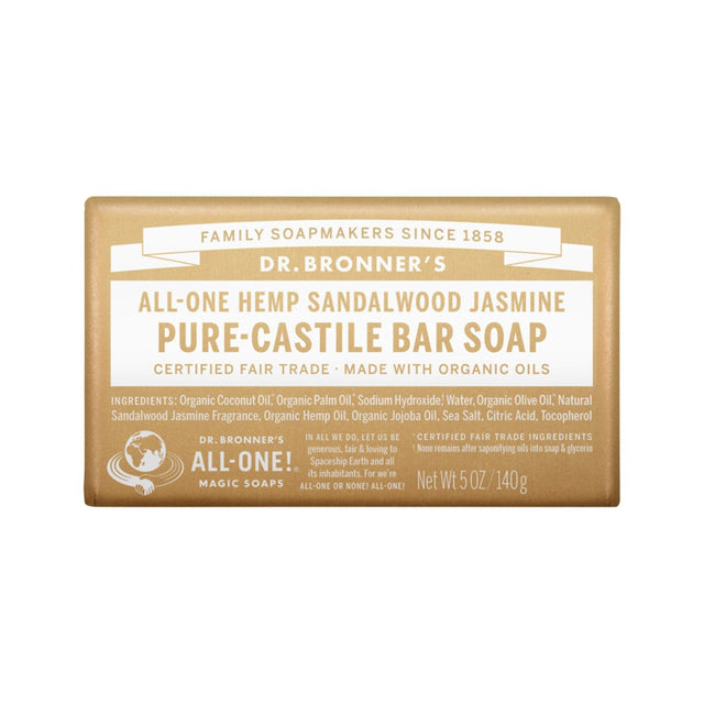 DR. BRONNER'S Pure-Castile Bar Soap (Hemp All-One) Sandalwood Jasmine 140g - Dr Earth - Body & Beauty