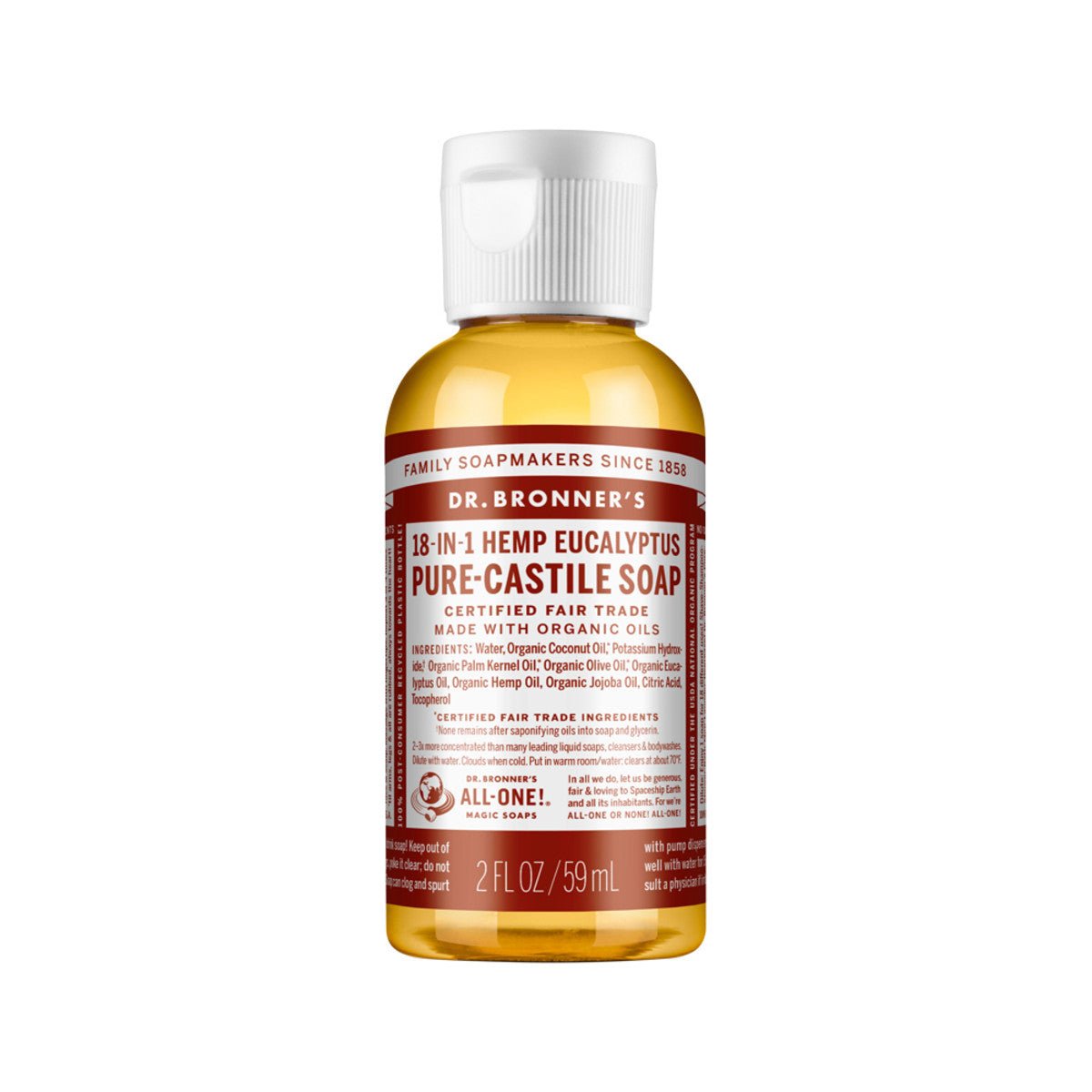 DR. BRONNER'S Pure-Castile Soap Liquid (Hemp 18-in-1) Eucalyptus 59ml - Dr Earth - Body & Beauty