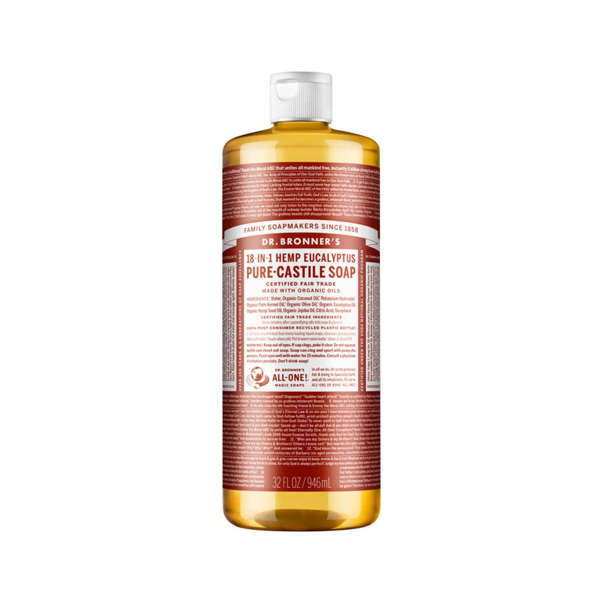 DR. BRONNER'S Pure-Castile Soap Liquid (Hemp 18-in-1) Eucalyptus 946ml - Dr Earth - Body & Beauty