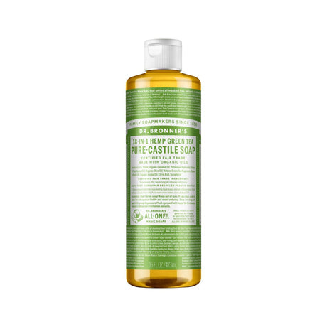 DR. BRONNER'S Pure-Castile Soap Liquid (Hemp 18-in-1) Green Tea 473ml - Dr Earth - Body & Beauty