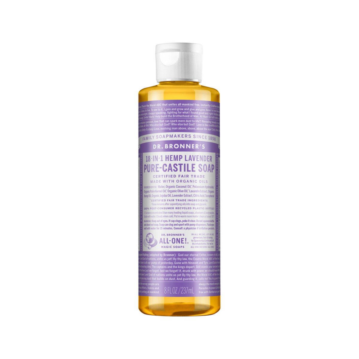 DR. BRONNER'S Pure-Castile Soap Liquid (Hemp 18-in-1) Lavender 237ml - Dr Earth - Body & Beauty