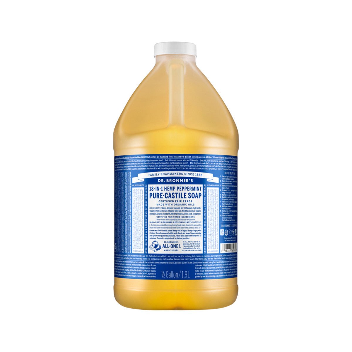 DR. BRONNER'S Pure-Castile Soap Liquid (Hemp 18-in-1) Peppermint 1.89L - Dr Earth - Body & Beauty