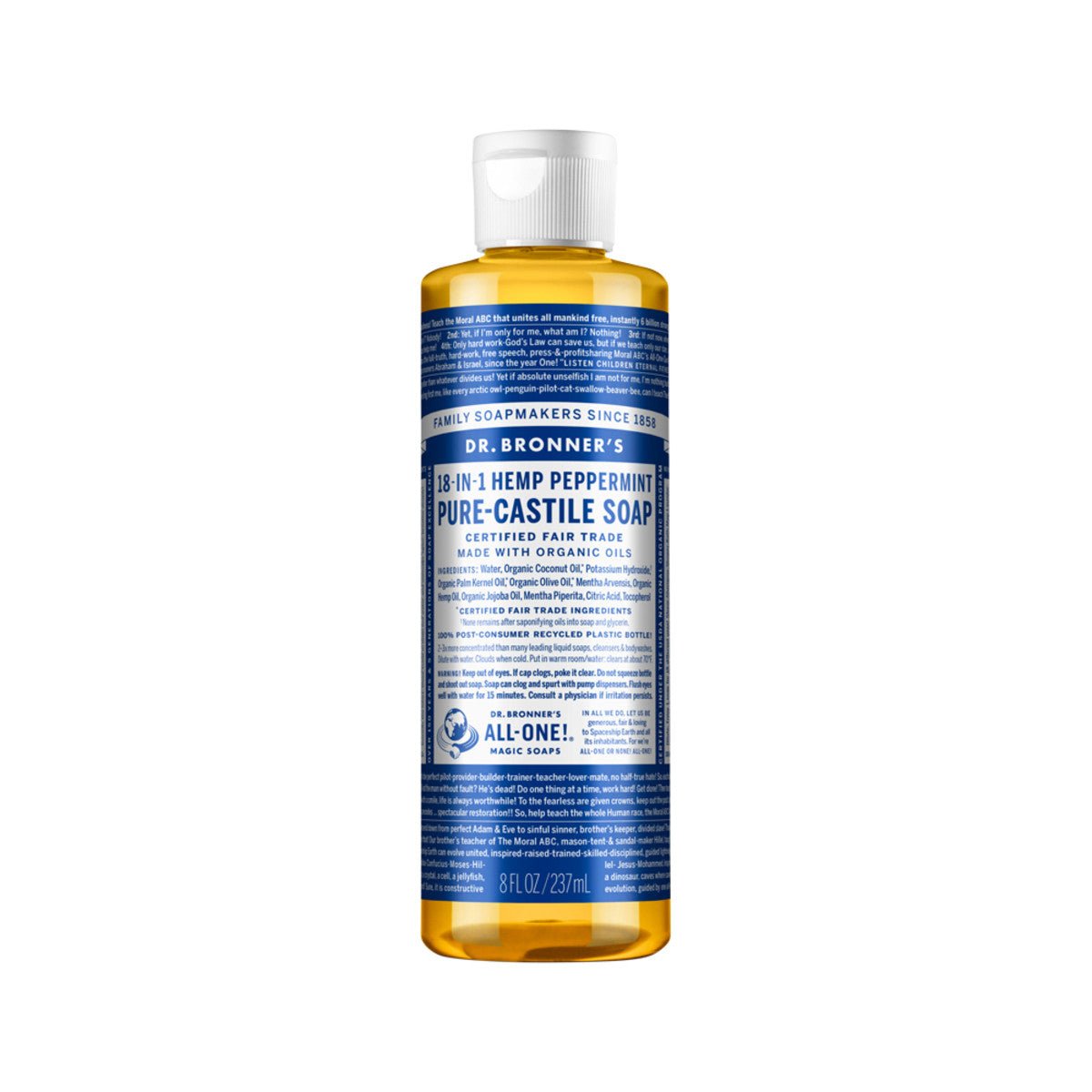 DR. BRONNER'S Pure-Castile Soap Liquid (Hemp 18-in-1) Peppermint 237ml - Dr Earth - Body & Beauty