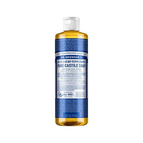 DR. BRONNER'S Pure-Castile Soap Liquid (Hemp 18-in-1) Peppermint 473ml - Dr Earth - Body & Beauty