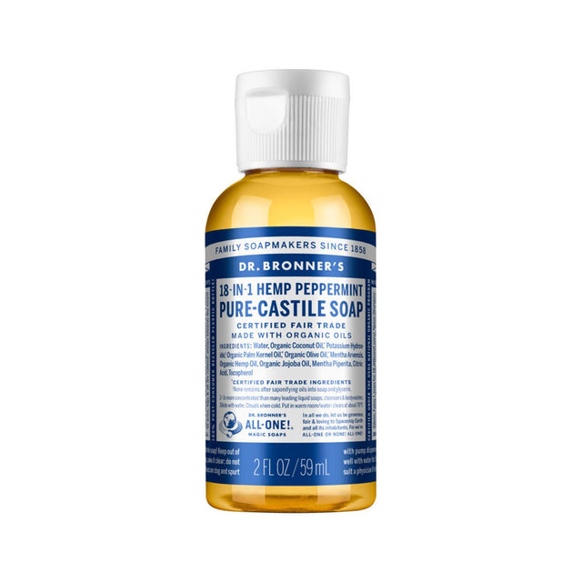 DR. BRONNER'S Pure-Castile Soap Liquid (Hemp 18-in-1) Peppermint 59ml - Dr Earth - Body & Beauty