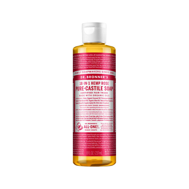 DR. BRONNER'S Pure-Castile Soap Liquid (Hemp 18-in-1) Rose 237ml - Dr Earth - Body & Beauty