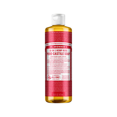 DR. BRONNER'S Pure-Castile Soap Liquid (Hemp 18-in-1) Rose 473ml - Dr Earth - Body & Beauty