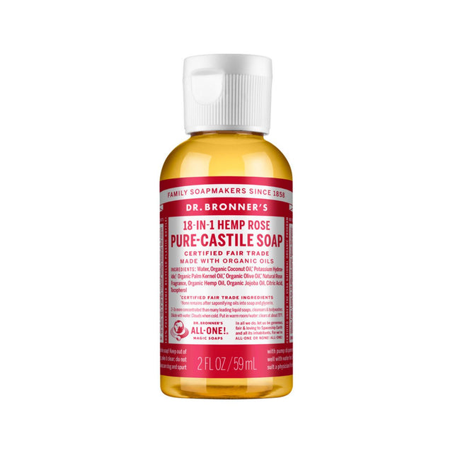 DR. BRONNER'S Pure-Castile Soap Liquid (Hemp 18-in-1) Rose 59ml - Dr Earth - Body & Beauty