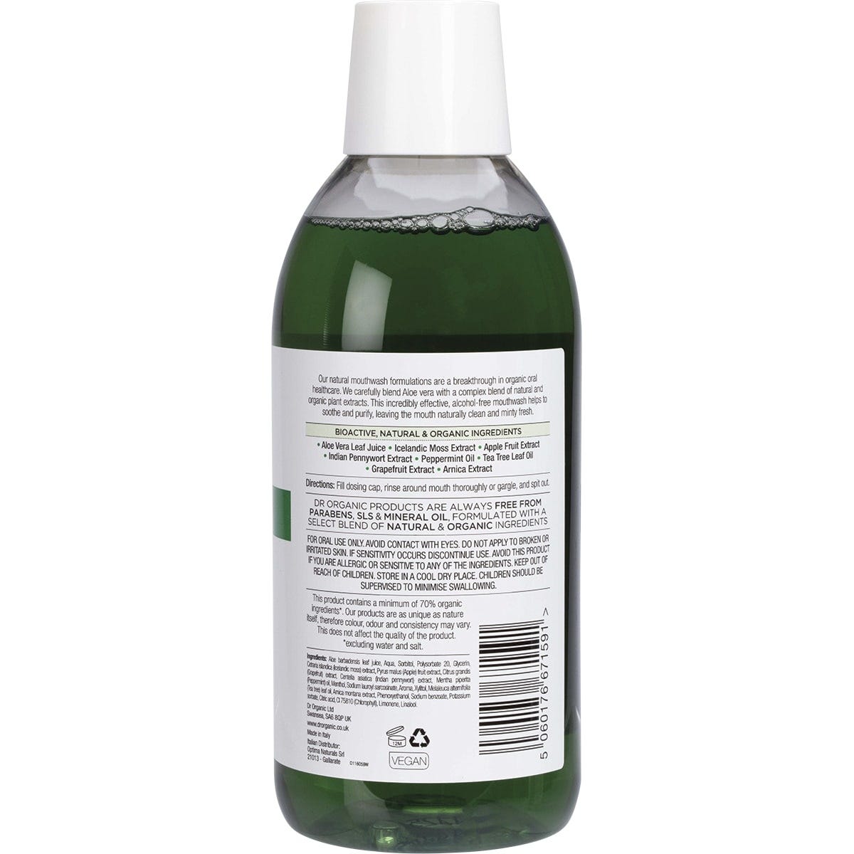 Dr Organic Mouthwash Organic Aloe Vera 500ml - Dr Earth - Oral Care