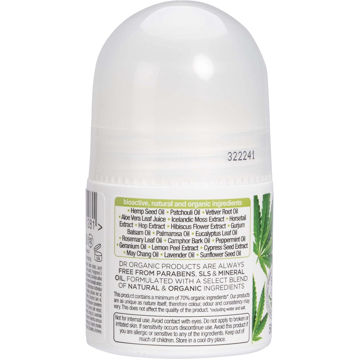 Dr Organic Roll-On Deodorant Organic Hemp Oil 50ml - Dr Earth - Bath & Body