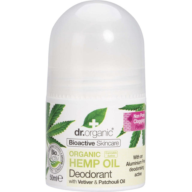 Dr Organic Roll-On Deodorant Organic Hemp Oil 50ml - Dr Earth - Bath & Body