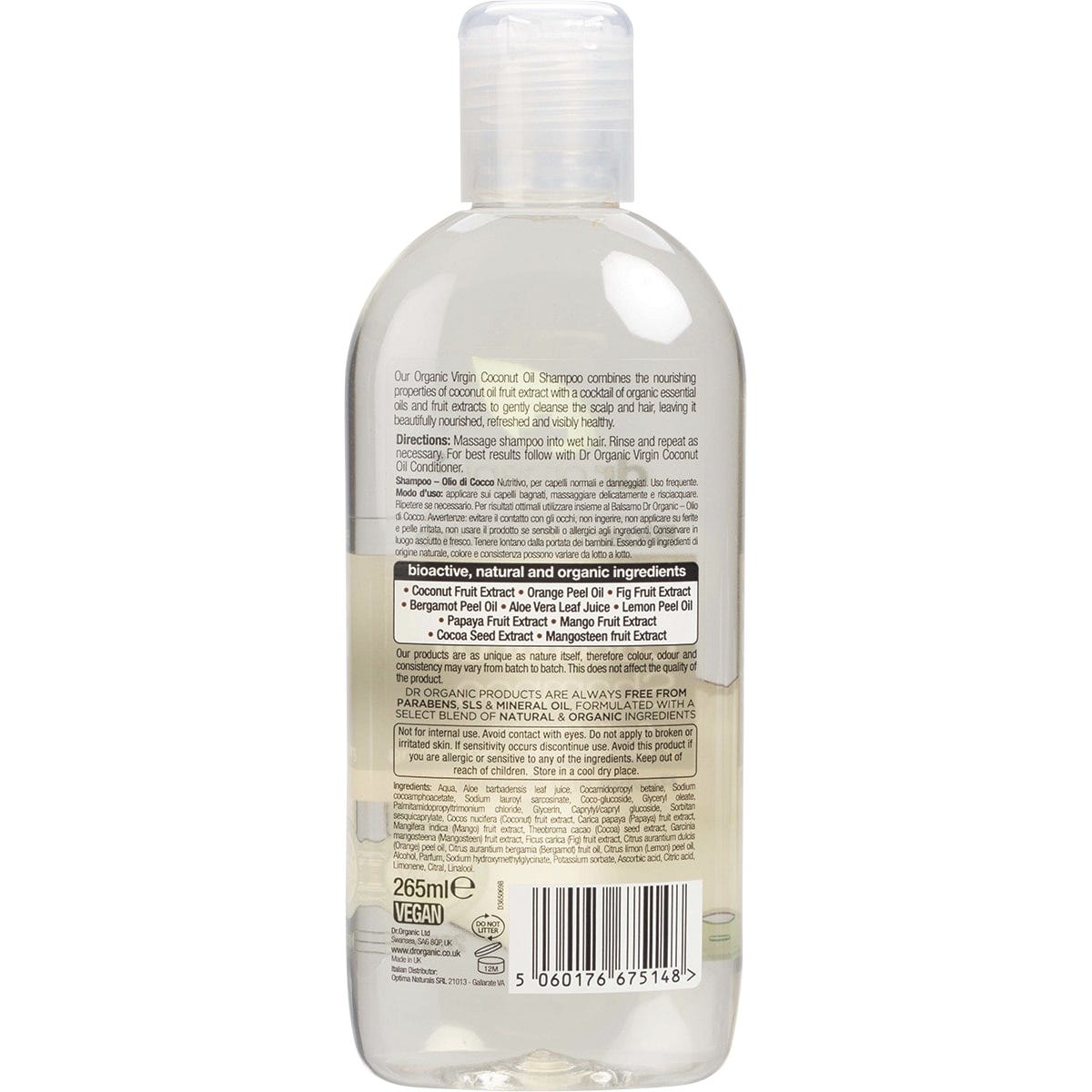 Dr Organic Shampoo Organic Virgin Coconut Oil 265ml - Dr Earth - Hair Care