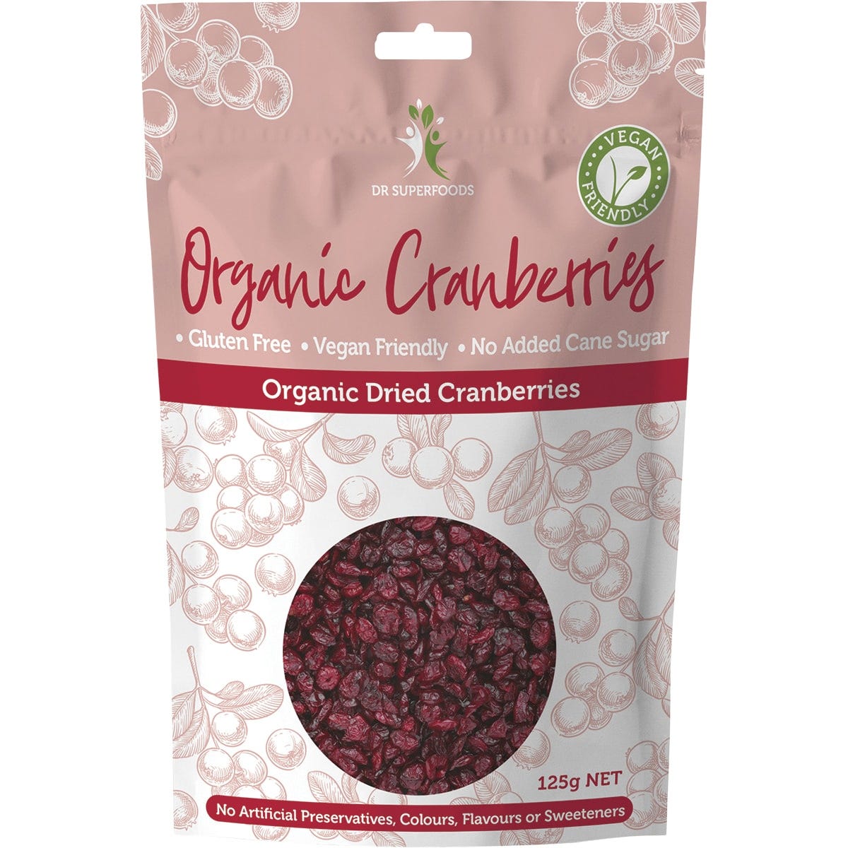 Dr Superfoods Dried Cranberries Organic 125g - Dr Earth - Dried Fruits Nuts & Seeds, Berries