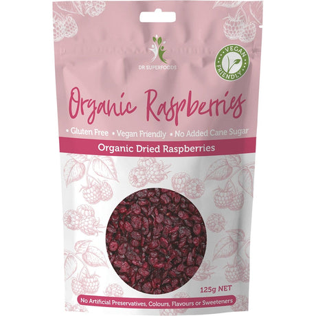 Dr Superfoods Dried Raspberries Organic 125g - Dr Earth - Dried Fruits Nuts & Seeds, Berries