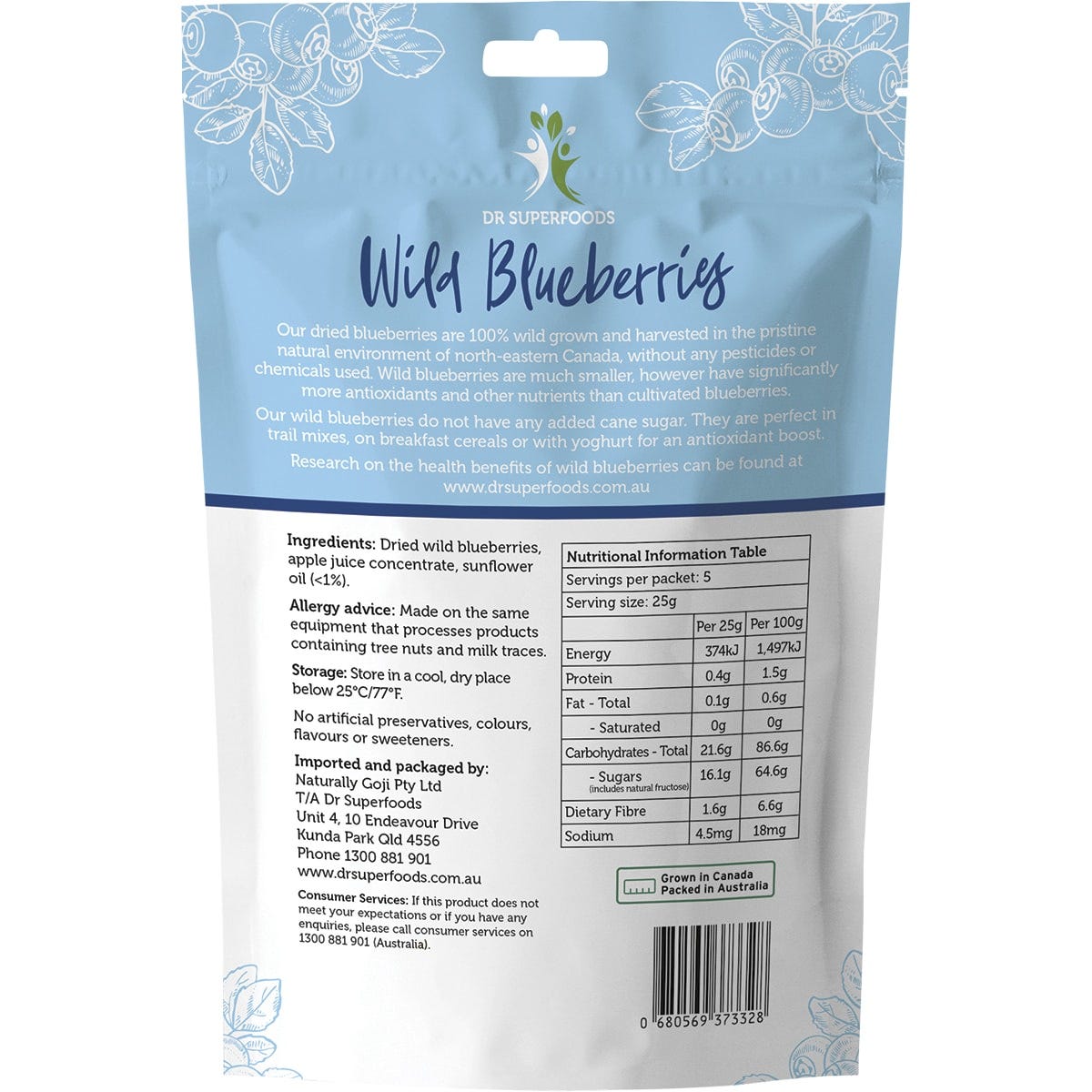 Dr Superfoods Dried Wild Blueberries 125g - Dr Earth - Dried Fruits Nuts & Seeds, Berries