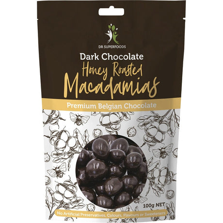 Dr Superfoods Honey Roasted Macadamias Dark Chocolate 100g - Dr Earth - Chocolate & Carob