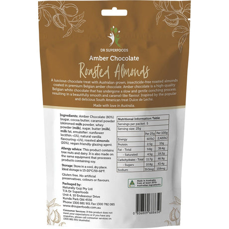 Dr Superfoods Roasted Almonds Amber Chocolate 125g - Dr Earth - Chocolate & Carob