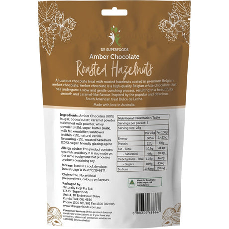 Dr Superfoods Roasted Hazelnuts Amber Chocolate 125g - Dr Earth - Chocolate & Carob