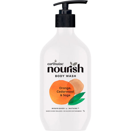 Earthwise Nourish Body Wash Orange, Cedarwood & Sage 1L - Dr Earth - Bath & Body