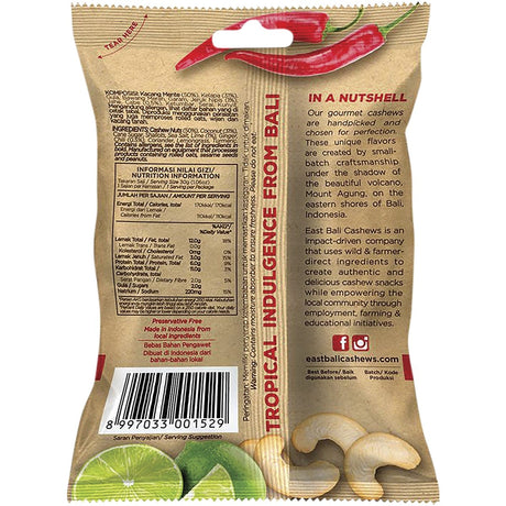 East Bali Cashews Chili Lime Cashew Snack Wild Harvested 35g - Dr Earth - Dried Fruits Nuts & Seeds