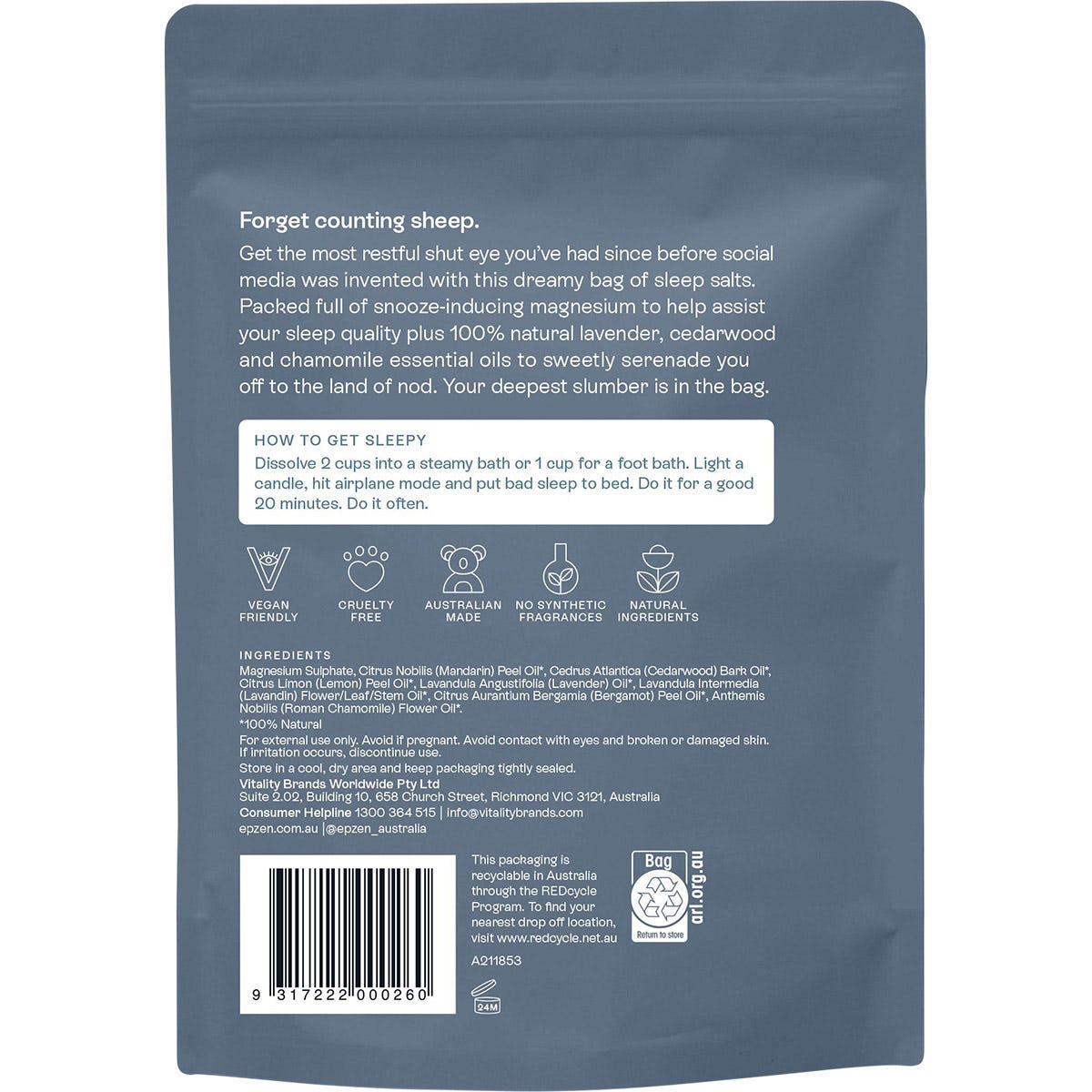 Epzen Magnesium Bath Crystals Sleep 900g - Dr Earth - Bath & Body, Magnesium & Salts, Sleep & Relax