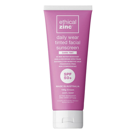 Ethical Zinc Daily Wear Tinted Facial Sunscreen Dark Tint SPF 50+ 100g - Dr Earth - Sun & Tanning