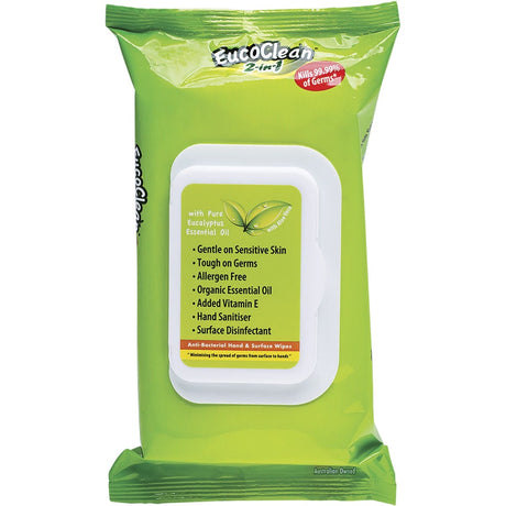 Eucoclean Anti-Bacterial Wipes 2-in-1 Hand & Surface 60pk - Dr Earth - Bath & Body