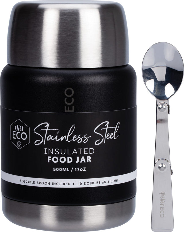 Ever Eco Insulated Stainless Steel Food Jar Onyx 500ml - Dr Earth - Food Storage