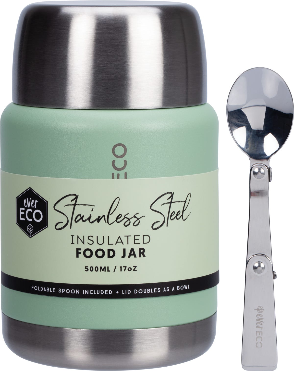 Ever Eco Insulated Stainless Steel Food Jar Sage 500ml - Dr Earth - Food Storage