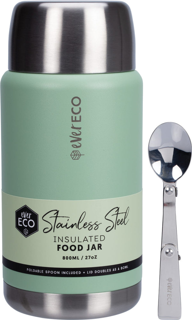 Ever Eco Insulated Stainless Steel Food Jar Sage 800ml - Dr Earth - Food Storage