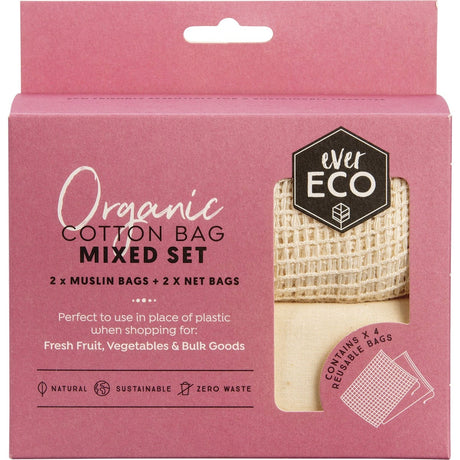 Ever Eco Reusable Produce Bags Organic Cotton Mixed Set 4pk - Dr Earth - Reusable Bags