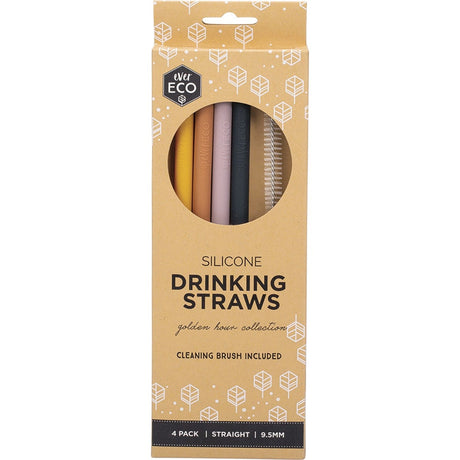 Ever Eco Silicone Straws Straight Golden Hour Collection 4pk - Dr Earth - Straws & Cutlery