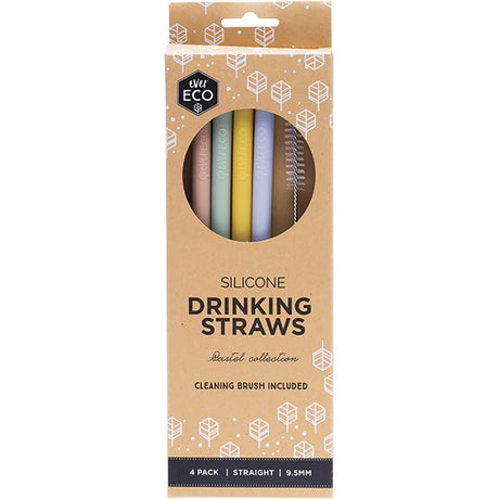 Ever Eco Silicone Straws Straight Pastel Collection 4pk - Dr Earth - Straws & Cutlery