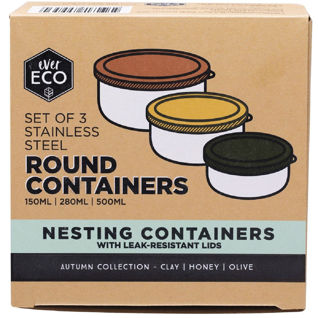 Ever Eco Stainless Steel Round Nesting Containers Autumn Collection 3pk - Dr Earth - Food Storage