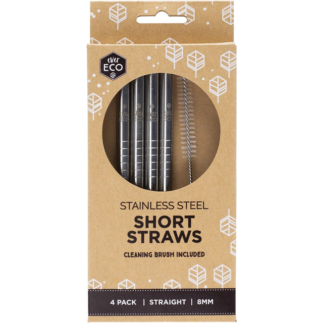 Ever Eco Stainless Steel Short Straws 4pk - Dr Earth - Straws & Cutlery