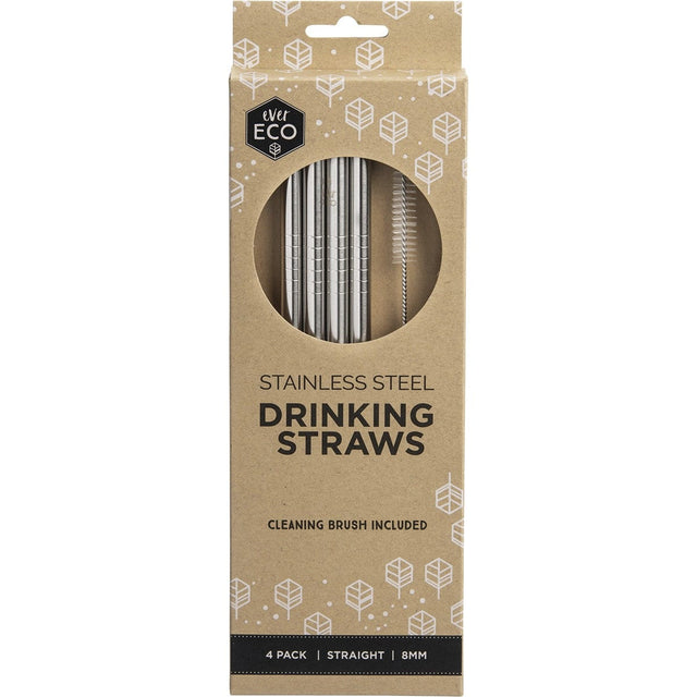 Ever Eco Stainless Steel Straws Straight 4pk - Dr Earth - Straws & Cutlery