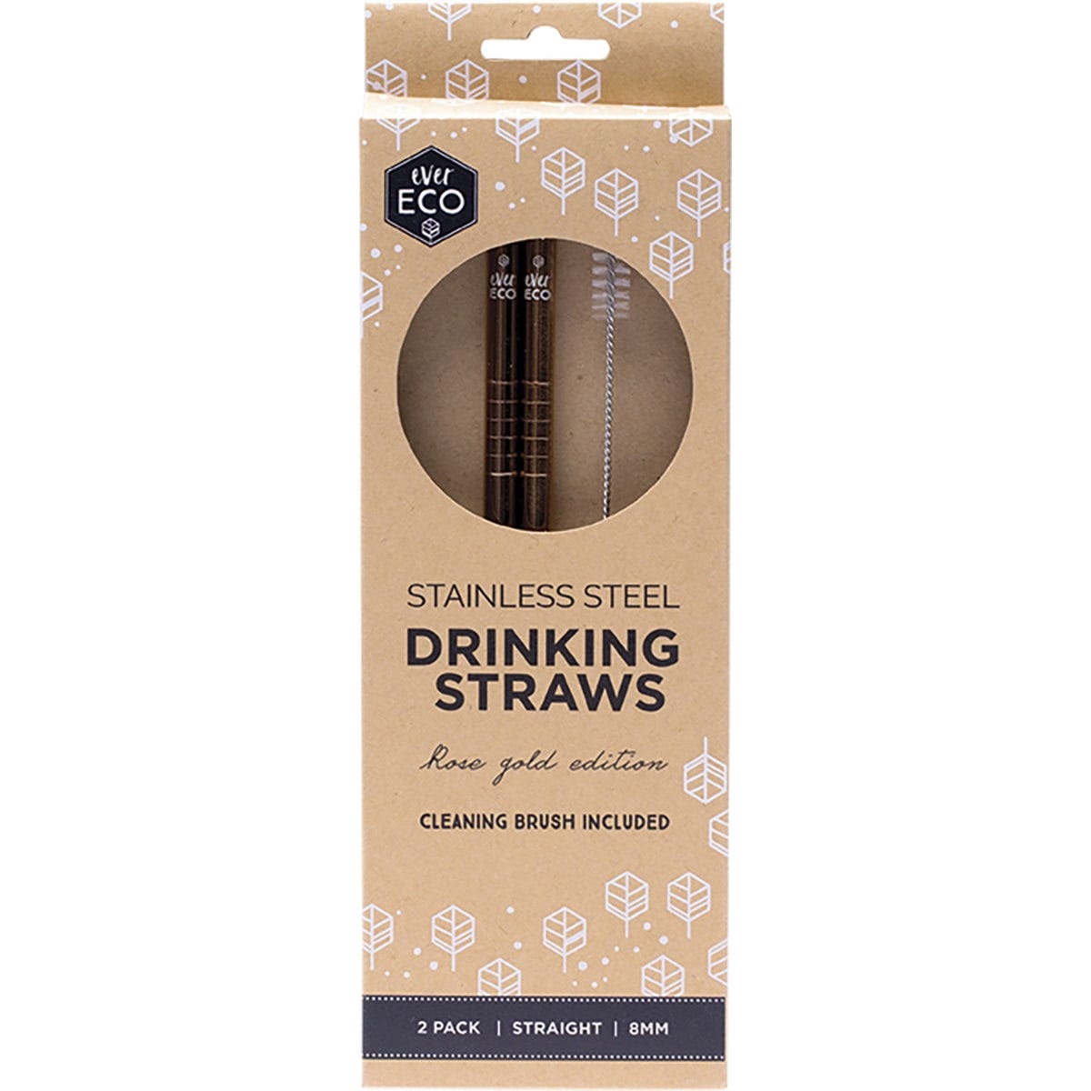 Ever Eco Stainless Steel Straws Straight Rose Gold 2pk - Dr Earth - Straws & Cutlery