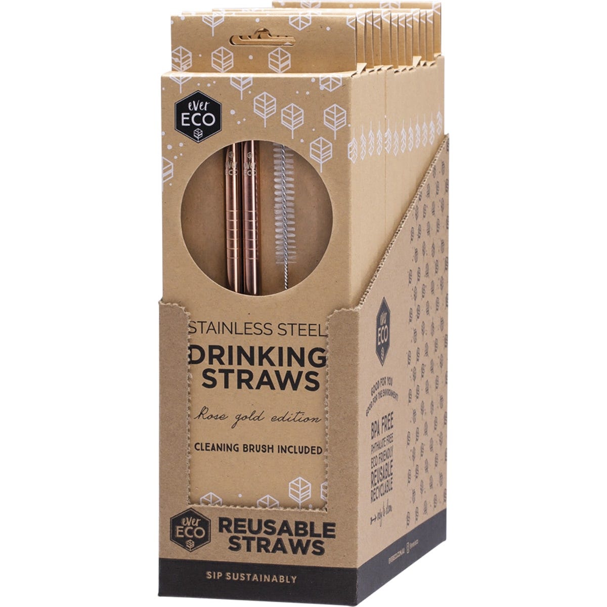 Ever Eco Stainless Steel Straws Straight Rose Gold 2pk - Dr Earth - Straws & Cutlery