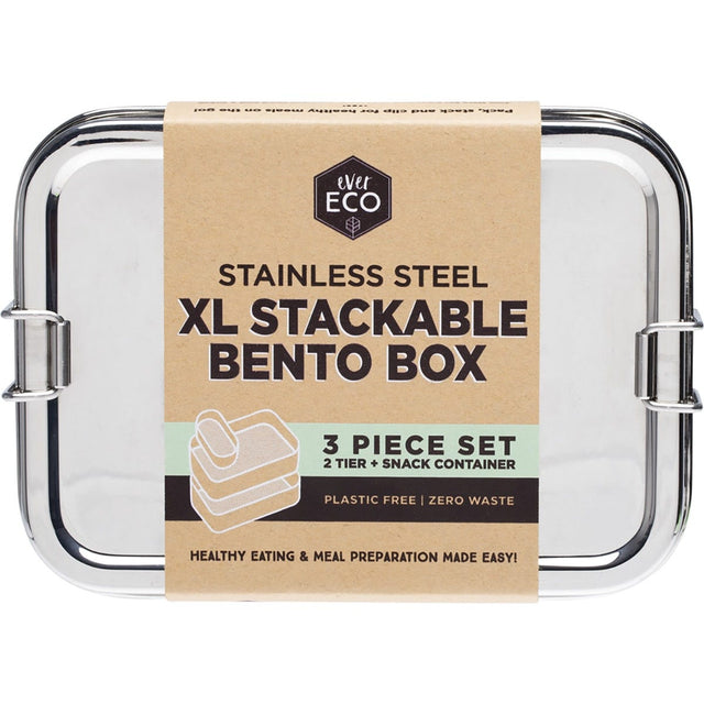 Ever Eco Stainless Steel XL Stackable 2 Tier Bento +Mini Snack 1900ml - Dr Earth - Food Storage