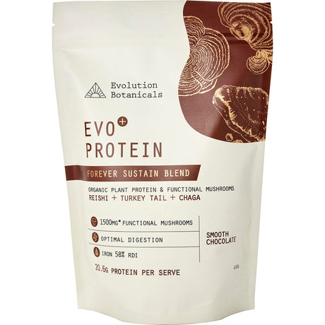 Evolution Botanicals EVO Protein Forever Sustain Blend Smooth Chocolate 450g - Dr Earth - Mushrooms, Nutrition