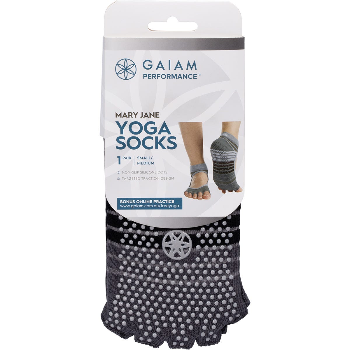 Gaiam Yoga Socks Grippy Mary Jane Small Medium 1 Pair - Dr Earth