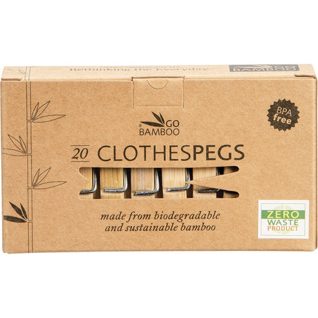 Go Bamboo Clothes Pegs Biodegradable Bamboo 20pk - Dr Earth - Cleaning
