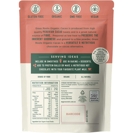 Grass Roots Organic Cacao Powder 250g - Dr Earth - Cacao